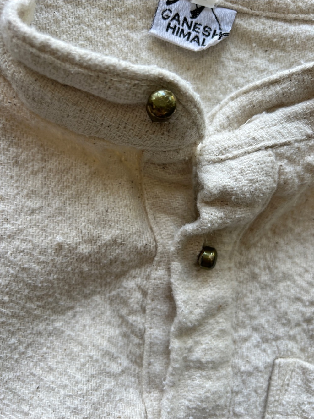 Ganni Cream Textured Henley with Chest Pocket - Picture 5 of 7